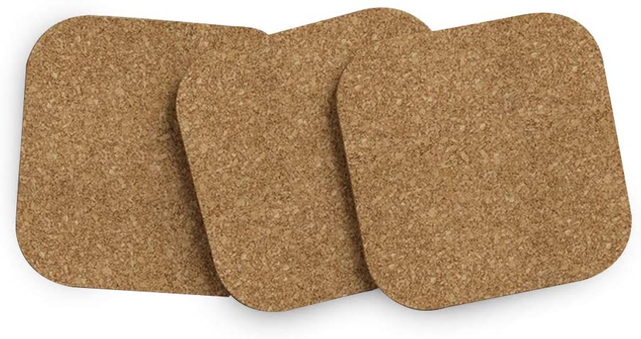 Adhesive Backed Cork w/Radius Corners for Coasters, Trivets and Art Projects – 1/16” Thick x 3-3/4